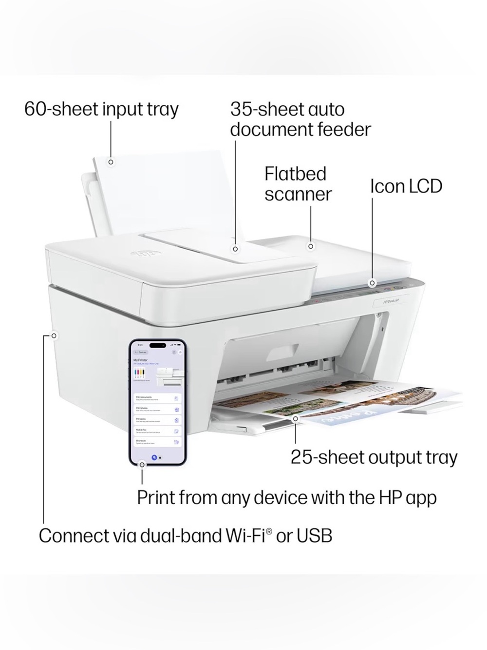 HP DeskJet 4327 Wireless All-in-One Color Inkjet Printer, Scanner, Copier, 6 Mon